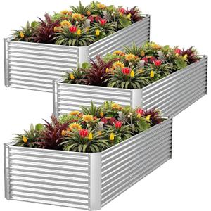 3pcs Tall Galvanized Raised Garden Bed Outdoor,Steel Garden Bed for Vegetables,Above Ground Garden Box for Flower,Metal Raised Beds for Gardening - 4x2x1.5ft