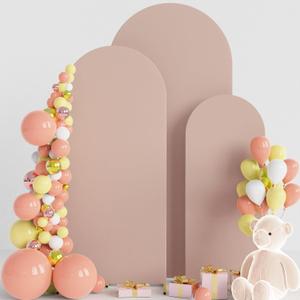 Wokceer Wedding Arch Cover Set of 3 Spandex Fitted Wedding Arch Stand Covers for Round Top Chiara Arch Backdrop Stands Cover for Birthday Party Ceremony Banquet Decoration 4ft,5ft,6ft Nude