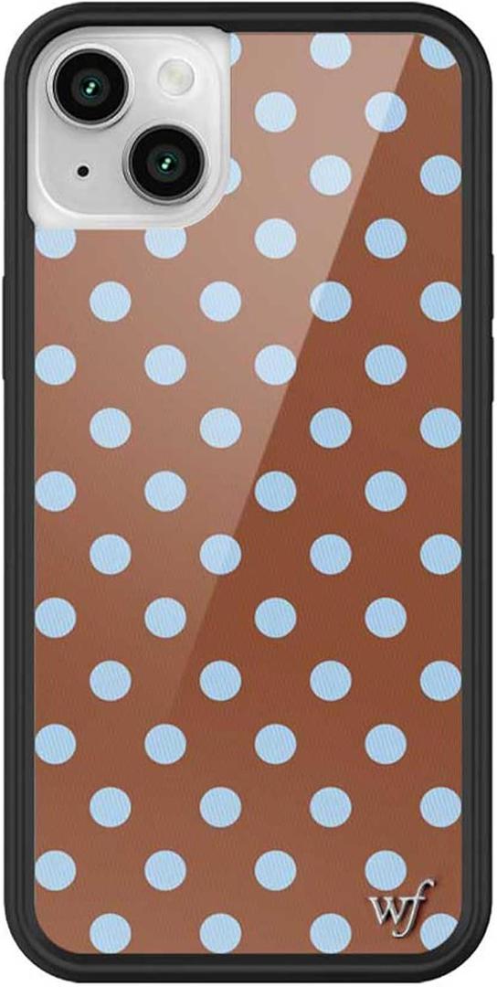Wildflower Cases - Compatible with iPhone 13/14 | Protective Black Bumper, 6.5ft Drop Test Certified, Women Owned Small Business | Spots Aesthetic Trendy Cute | Polka Dot - Brown & Blue