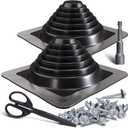 VIVIDA #3 Metal Roof Pipe Flashing Boot Kit, Flexible Roof Jack High Temp Silicone Vent Boot for Pipe OD 1/4" to 5", Square Base, Screws & Hex Socket & Scissors Included, Black, 2 Pack
