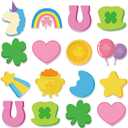 AnyDesign 48Pcs St. Patrick's Day Cutouts Lucky Charm Cut-Outs Funny Cartoon Shamrock Clover Paper Cutting with 100 Glue Points for Irish Spring Party Classroom Bulletin Board DIY Crafts