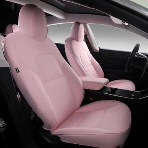 Xipoo Seat Cover Compatible with Tesla Model 3 Car Seat Cover PU Cover Car Seat Protector Replacement for 2017 2018 2019 2020 2021 2022 2023 Tesla Model 3 Accessories (Pink-PU,12 Pcs)