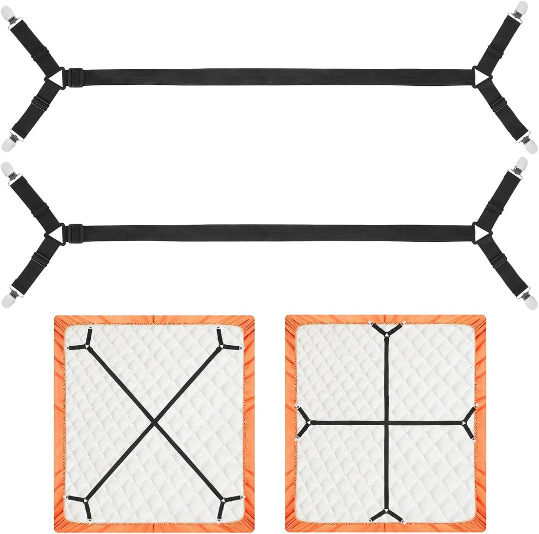 Bed Sheet Holder Straps, 2Pcs Elastic Adjustable Bed Sheet Grippers,Fitted Sheet Holder Keep Sheets in Place, Enhance Sleep Experience, Black