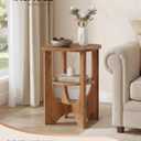 VASAGLE Side Table, 2 Tier Small Accent End Table, Nightstand with Lower Shelf for Small Spaces, Living Room, Bedroom, Honey Brown ULET233M101S, Round