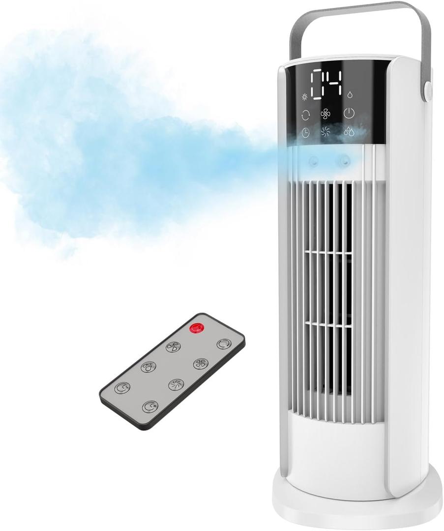 16'' Misting Tower Fan, 700ml Tank, 90 Oscillating Fan w/Remote, Bladeless Desk Fan, 4 Speeds, Timer, Cooling Fan for Bedroom, Desk, Table, Office, Room