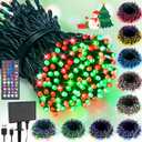 LitHome 100 LED Solar Christmas String Lights Outdoor, 33FT 34Colors Solar/USB String Lights Waterproof with Remote, 102 Modes Color Changing Christmas Light Dimmable for Xmas Tree Party Indoor Decor (RGB (Red, Green, Blue))