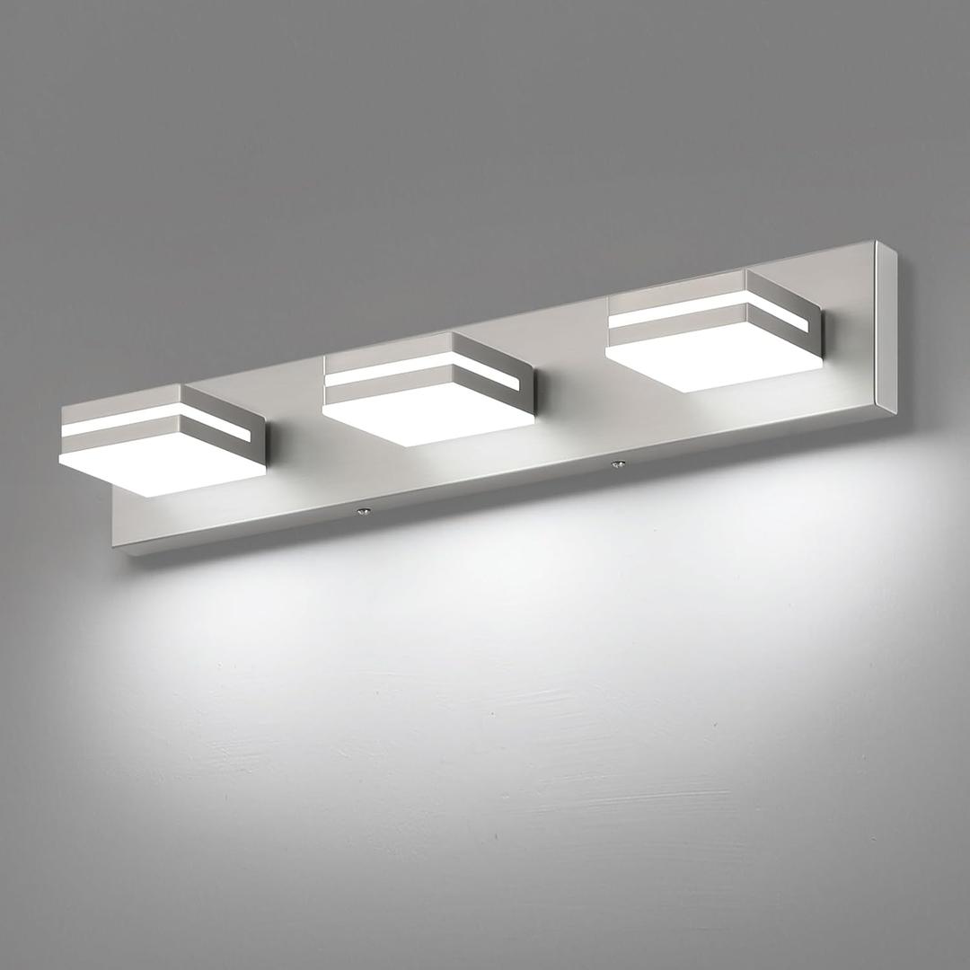 SineRise LED Modern Bathroom Vanity Light Fixtures (3-Light, 24-Inch), Brushed Nickel Modern Acrylic Bathroom Wall Lighting Fixtures Over Mirror (Cool White 6000K)