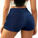 SOFIA'S CHOICE Women Stretchy Jean Shorts Casual Summer High Elastic Waisted Mini Denim Shorts with Pockets Blue-1 Medium (Blue, M)