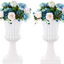 NUPTIO 2 Pcs Classic Urn Planter, 19.7 inch Tall Large Plastic Outdoor Urns Planters, Pedestal Flower vases Plant Pot, Resin Grecian Plants pots for Garden Porch Front Door, White