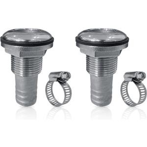 Thru-Hull Fitting w/Nut with Custom Gasket Boat Plumbing Fittings, 316 Stainless Steel Barbed Straight Thru Hull Fitting Drain for Boats, Yachts, Marine, 2 Pack