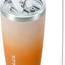 BJPKPK Tumbler with Lid and Straw, 20 oz Stainless Steel Vacuum Insulated Color Block Tumblers, Double Wall Ice Coffee Thermal Cup Travel Mug, Coral