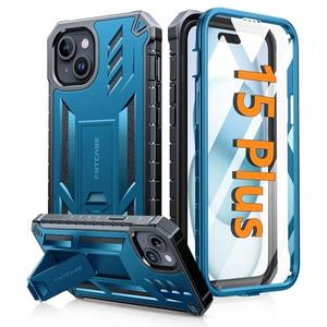 FNTCASE for iPhone 15 Plus Case: for iPhone 14 Plus Case Military Grade Rugged Cell Phone Cover with Kickstand | Shockproof TPU Protection Bumper Matte Textured Design 6.7 inches (Blue)