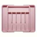 Expandable Cutlery Organizer for Drawer or Kitchen Cupboard - Cutlery Tray 6 Compartments BPA Free Plastic - Drawer Organizer for Kitchen, Bathroom or Office - Light Pink