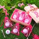 Seematn 36 Pcs Breast Cancer Awareness Gifts Set Include 12 Bamboo Golf Tees Supporting 12 Pink Ribbon Golf Ball with 12 Organza Bags for Breast Cancer Charity Event Survivor Campaign Party Supplies