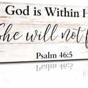 Jetec Farmhouse Bible Verse Scripture Wall Signs, God Is with Her She Will Not Fall Wooden Plaque Decor for Church Home Christian Wall Art Decor(17 x 6 Inch, Psalm)