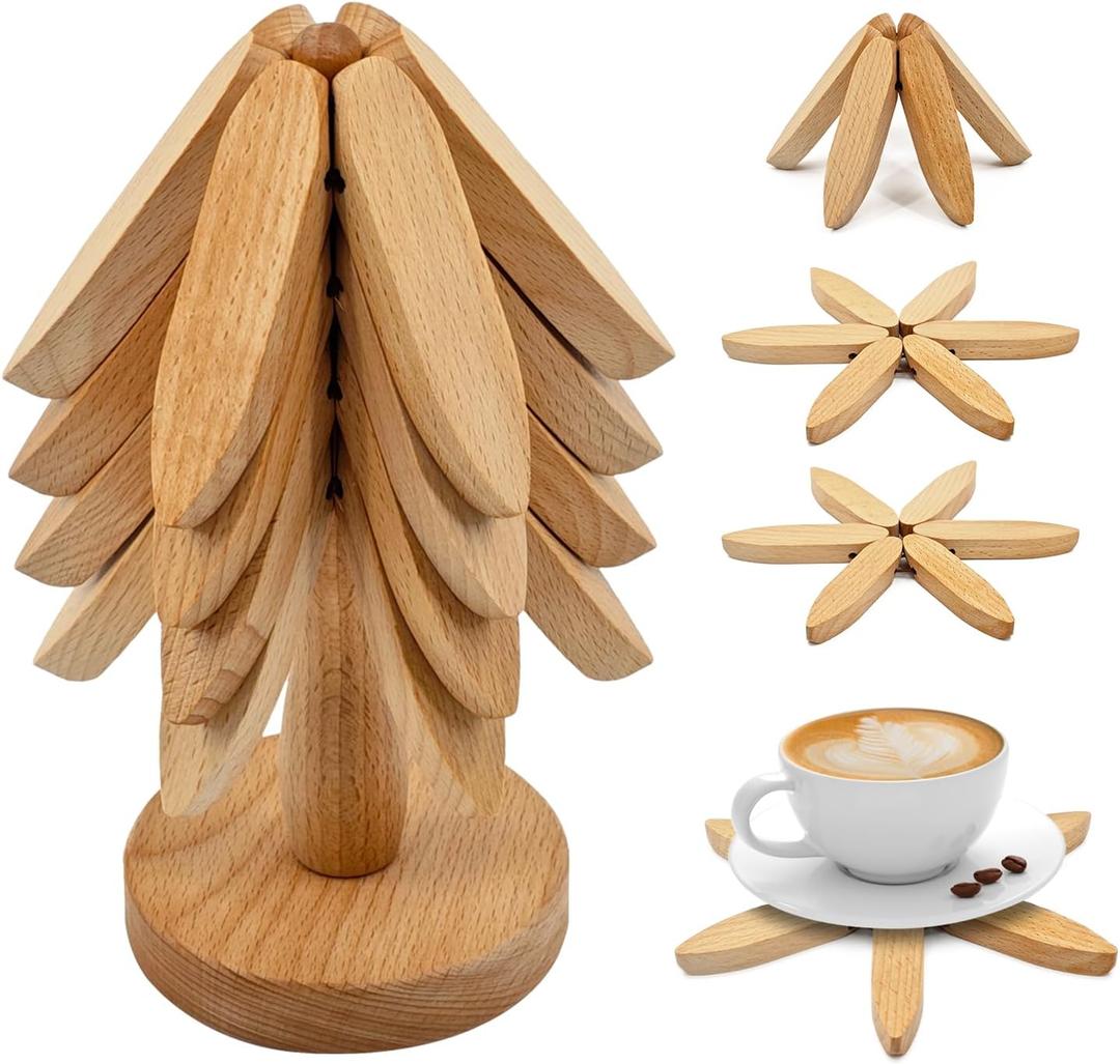Tree Trivet, Wooden Trivet Tree Set of 4, Tree Trivets for Hot Dishes (Beech Wood)