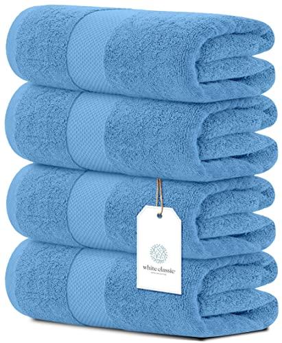 White Classic Luxury Bath Towels Set of 8  Large - 700 GSM Cotton Ultra Soft 2  Bath Towels | 2 Hand Towels 2 Wash Cloth Highly Absorbent and Quick Dry | Hotel Towels for Bathroom Luxury, Plush Shower Towels, Light Blue
