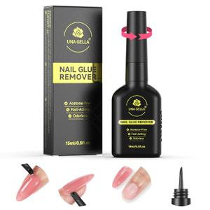 UNA GELLA Nail Glue Remover for Press on Nails 15ml Upgraded Stick & Remove 2 in 1 Acrylic Nails Remover for False Nails Tips Acetone-Free Gentle Gel Nail Remover, Not for Gel Polish Base Coat