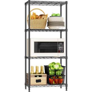 4 Tier Wire Shelf, 1000 LBS Black Wire Shelving Unit for Garage Storage | 13.8" D X 23.6" W X 53.4" H Shelving Unit with Adjustable Layer, Metal Wire Shelf Rack for Pantry Kitchen and Restaurant