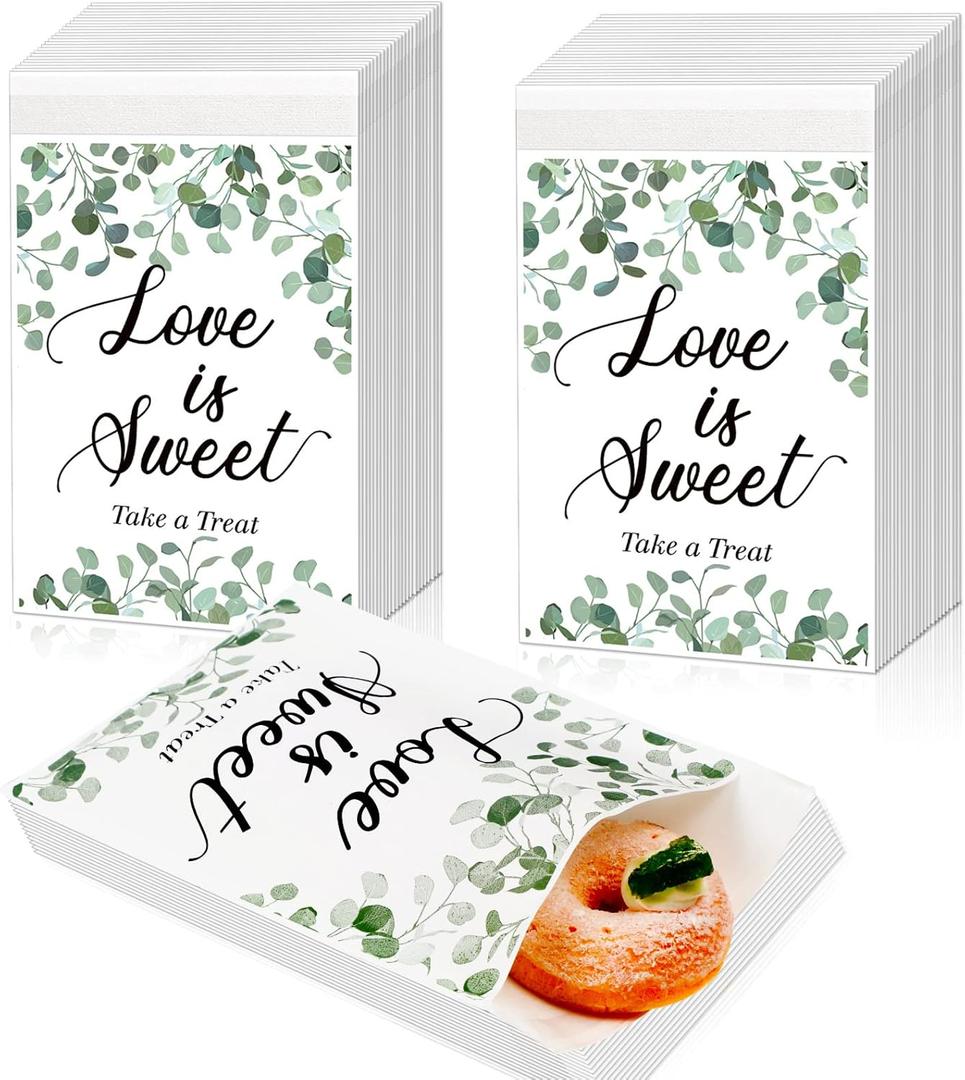 Geyee 200 Pcs Wedding Favor Treat Bags Love Is Sweet Themed Treat Paper Bags White Self Adhesive Paper Wedding Gift Supplies Candy Cookie Buffet Party Favor for Gifts, 5 x 7 Inch