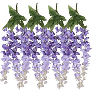 IPOPU 4PCS Purple Wisteria Artificial Flower 23.6inch Silk Wisteria Hanging Flowers Lifelike Flower for Outdoors Courtyard Home Wedding Wall Party Decor(Purple)