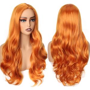 70 cm/28 inch Long Curly Wavy Wigs Middle Part for Women Ladies Cosplay Fancy Dress Wig Synthetic Heat Resistant Hair (Ginger)