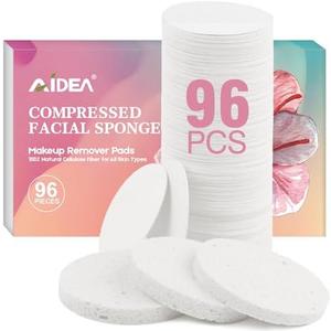 AIDEA Compressed Facial Sponges 96Count White, Round, Face Sponges for Cleansing, Travel Essentials, Natural Cellulose Cosmetic Makeup Sponge for Facial Cleansing, Exfoliating, Makeup Removal