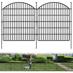 10 Panels Garden Fence Animal Barrier, 33 in(H) X 24 ft(L) Dog Fence Outdoor for Yard Rustproof No Dig Fencing Decorative Metal Wire Panel Border for Rabbits, Flower Bed Patio Temporary Ground Stakes