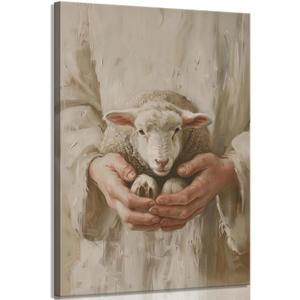 Jesus Leaves The 99 Canvas Painting Wall Art Jesus Sheep Picture Wall Decor Shepherd Poster Print Christian Bible Artwork for Home church believers room decoration 12"x16"