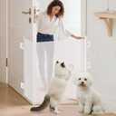 Retractable Dog Gate No Drilling Screen Cat Mesh Gate Door for House Doorways Stairs Safety 30 x 70 Inches Large Pets Easy Install Portable Adjustable with 5 Hanging Hooks Indoor Door(White)