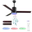 ASALL 52 Inch Ceiling Fan with RGB Dimming LED Light,with Music Bluetooth Speaker,with Remote Control,3-Speed Regulation, Reversible Motor,Timing,for Living Room,Bedroom,Restaurant,Outdoor