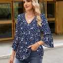 Timeson Womens Tops and Blouses: Office Wear - Blouses for Women Business Casual - Work Shirts for Women 3/4 Bell Sleeve No Iron Chiffon Ladies Tops Professional Attire Silk Interview Formal Clothes (XL)