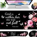 Large Gaming Mouse Pad Set 35.4 x 15.7 with Keyboard Wrist Rest, Wrist Support, and Coaster Memory Foam Smooth Desk Pad Mousepad for Home Office School - Floral Bible