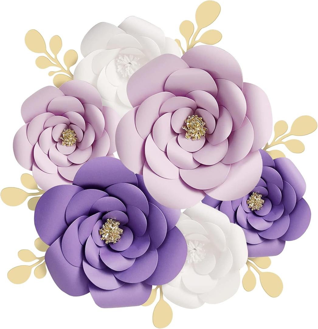 Gukasxi 3D Paper Flower Decorations for Wall, 3D Artificial Flower for Wedding Centerpiece Bridal Shower Birthday Party Backdrop Nursery Wall Decor (Purple Paper Flower)