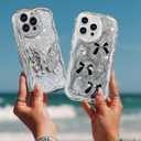 Toycamp for iPhone 15 Pro Case Cute - Women Girly Girls Glitter Phone Cover 15Pro Kawaii Sparkle Bling Shine Aesthetic Pretty Unique Wave Design Funda for Apple 15 Pro, Black Bowtie