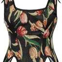 Scarlet Darkness Black Corset Top for Women Fishbone Cottagecore Bustier Bodice Black Floral Size 14