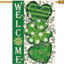 AVOIN colorlife St Patricks Day House Flag 28x40 Inch Double Sided Outside, Shamrocks Clovers Hearts Welcome Yard Outdoor Decoration