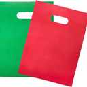 200 Red & Green Merchandise Bags1.5Mil Thick 100 Red and 100 Green 9"x12" Glossy Suitable for Retail And Boutique With Handles