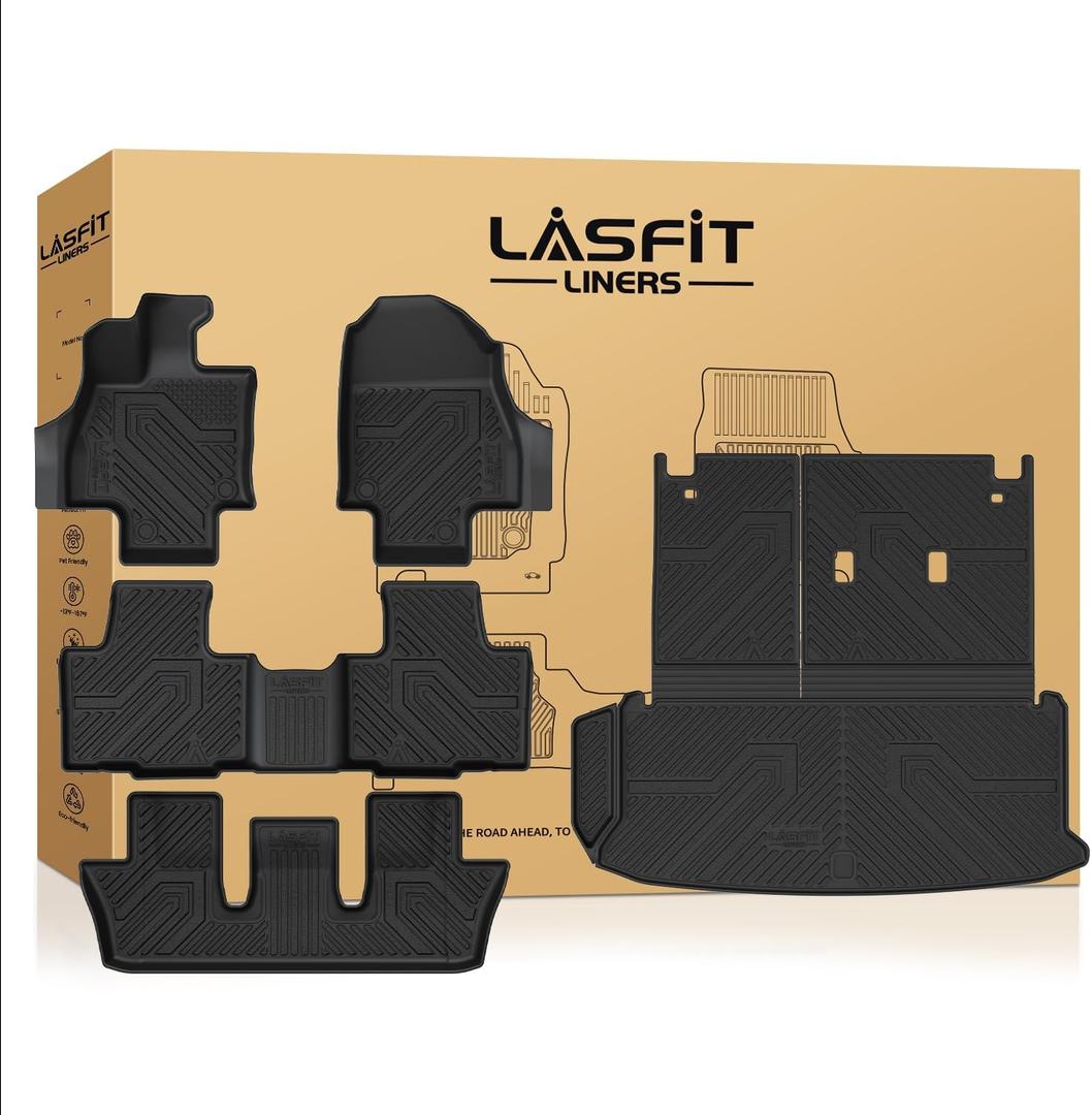 LASFIT Floor Mats for Toyota Grand Highlander 2026 2025 2024 Fits Without or with subwoofer (Include Hybrid), All Weather TPE Custom Fit Rear Trunk Mat for Grand Highlander Accessories