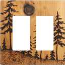 Rustic Wood Print Pine Tree Double Rocker Light Switch Cover Electrical Decorative Mountain Forest Wall Plate Mid Size Farmhouse Switchplate Faceplate for Bathroom Bedroom Kitchen 2 Gang
