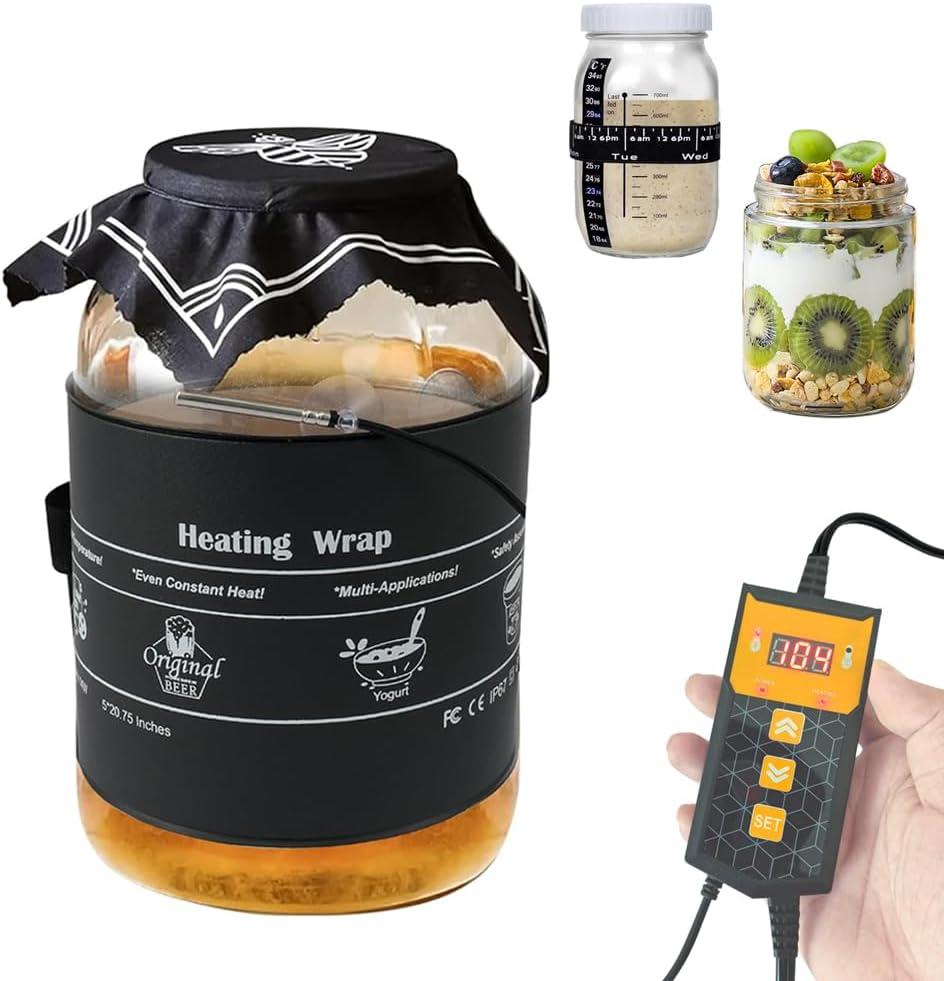 Sourdough Warmer Wrap Kombucha Heating Wrap Fermentation Heat Pad with Temperature Control Timer Sourdough Starter Warming Mat for Home Brewing Fermentation Sourdough Proofing