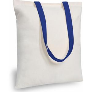 TOPDesign 12-Pack Economical 16"x15" Cotton Tote Bag, Lightweight Medium Reusable Grocery Shopping Cloth Bags, Suitable for DIY, Advertising, Promotion, Gift, Activity (Blue/Natural)