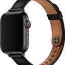 OUHENG Slim Bands Compatible with Apple Watch Band, Women Genuine Leather Replacement Thin Strap for iWatch, Size: 38mm/40mm/41mm/42mm-series 11 10(Black)