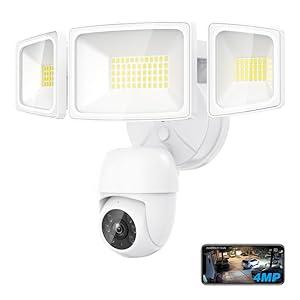 Onforu Floodlight Camera 360 View 2K HD Video Security Camera Outdoor, 5500LM Motion-Activated Smart Flood Lights Cam, AI Detection and Tracking, 24/7 Recording, Color Night Vision, Work with Alexa (White)