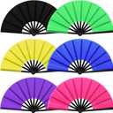 Blulu 6 Pcs Large Folding Fans for Line Dancing 13 Inch Fans Big Silk Clack Popping Make Loud Sound for Music Party Decorations(Neon Color)