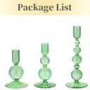 Hewory Glass Candlestick Holders Set: 3PCS Green Candle Holder Taper Candle Holders Bulk, Crystal Ribbed Candle Sticks Holder Decor for Table Centerpiece Wedding Christmas Thanksgiving Dinner