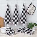homing Buffalo Plaid Kitchen Towels and Dishcloths Set, 12" x 12" and 13" x 28", Set of 8 Bulk Cotton Waffle Weave Dish Towels, Super Soft Absorbent Hand Towels for Kitchen, Black & White