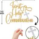 2 x Gold Glitter First Holy Communion Cake Topper, Rosary Cross My Baptism Decor, Religious Christening Baptism Baby Shower Party Decorations Supplies