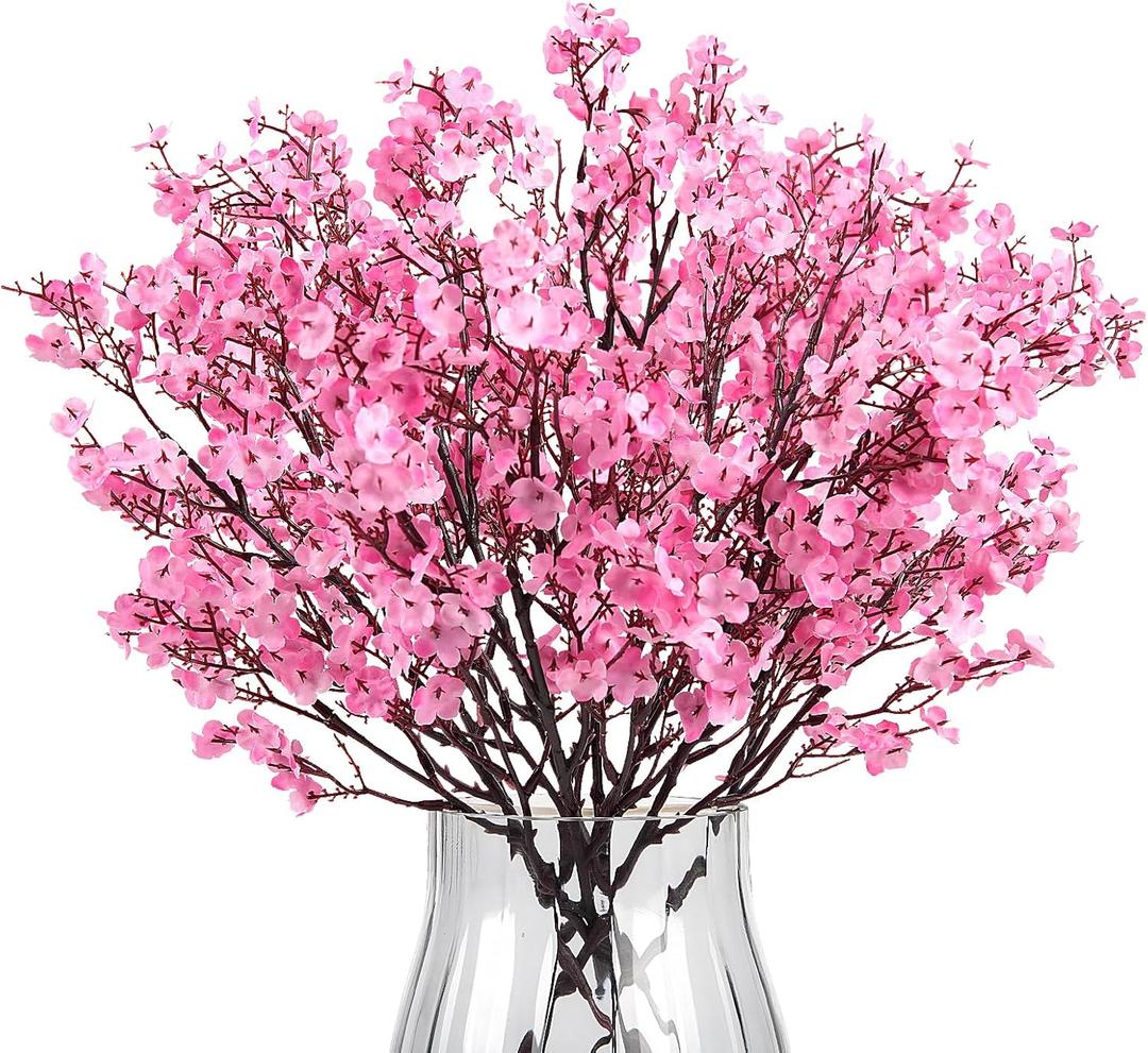 8Pcs Babys Breath Artificial Flowers Silk,Real Touch Pink Bouquets Fake Flowers for Vase Home Office Wedding Indoor Outdoor Centerpiece Table Decorations