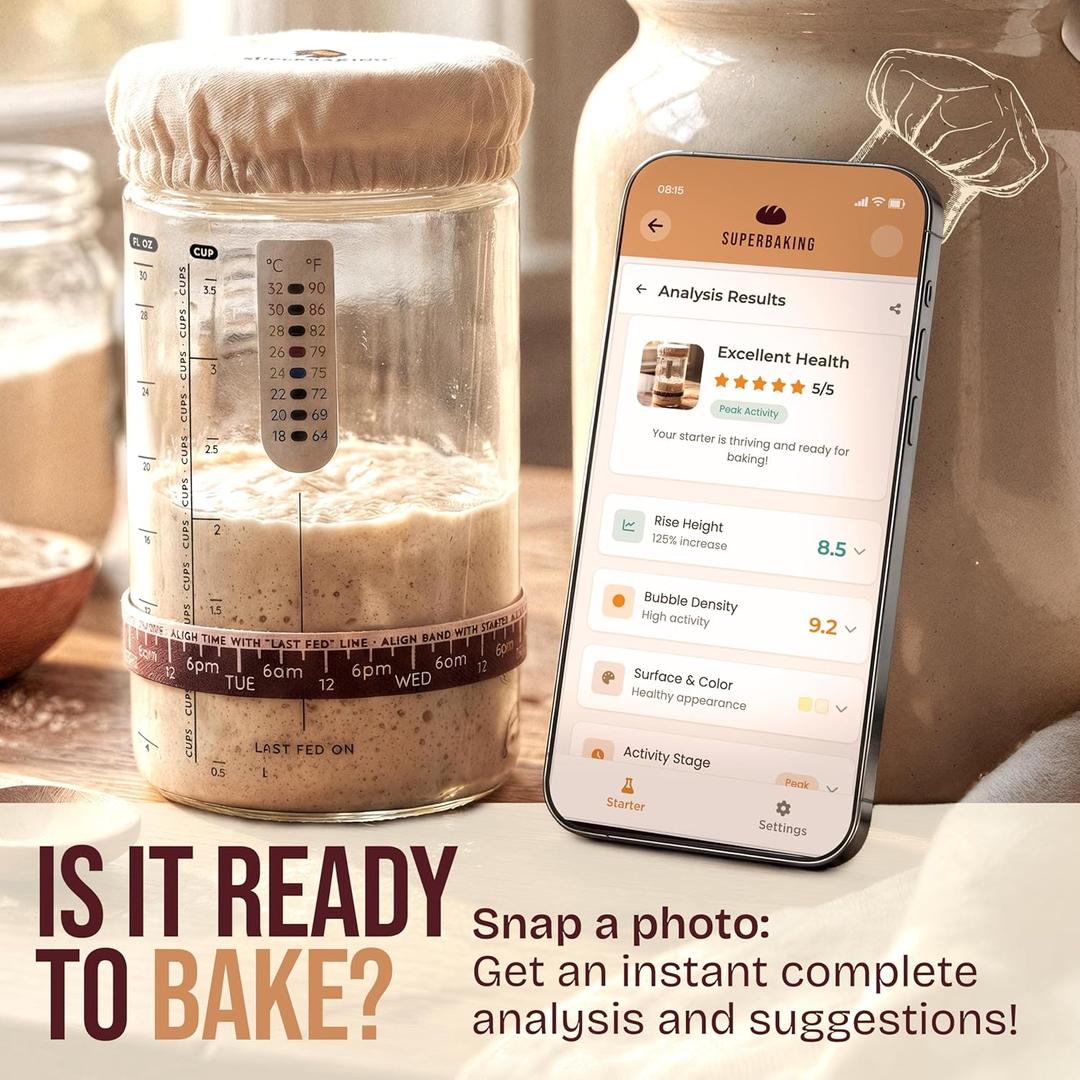 Superbaking Sourdough Starter Jar, Beginner Sourdough Starter Kit, 34oz Wide Mouth Sour Dough Glass Jar with Guides & Recipes, Sourdough Bread Baking Supplies, Sourdough Container Crock